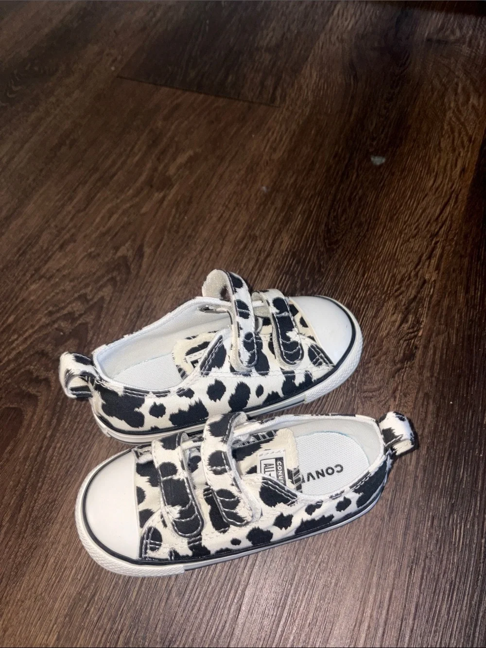 Converse Kids Black & White Cow Print Velcro Sneakers